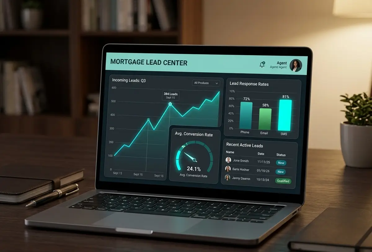 BrokerAI System CRM dashboard showing live mortgage lead pipeline and automated follow-up sequences